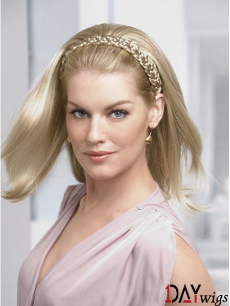 Shoulder Length Straight Blonde Ideal Synthetic Half Wigs