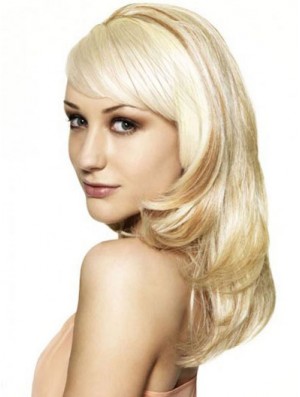 Blonde 16 inch Wavy Capless Synthetic Long 3/4 Wigs Cheap