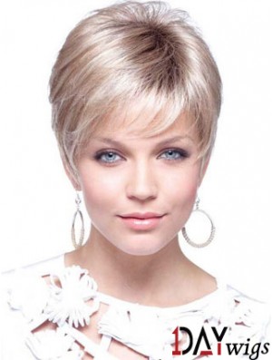 Blonde Cropped Straight Boycuts Capless Modern Ladies Wigs