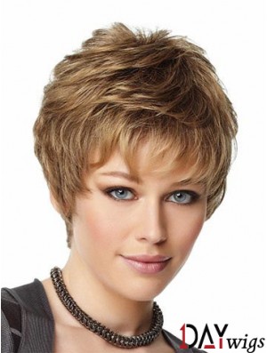 Blonde Wigs Boycuts Cropped Length Capless Synthetic Wavy Style