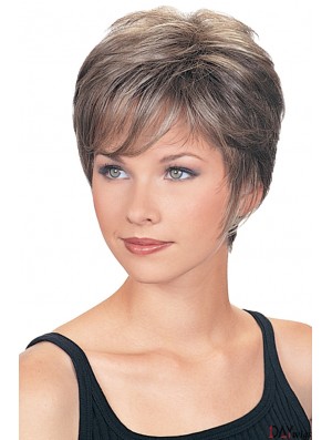 Wigs For The Elderly Lady Cropped Length Wavy Style Grey Cut