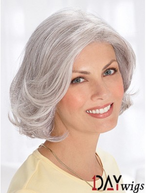 Grey Short Wig Remy Real Wavy Style Chin Length With Capless