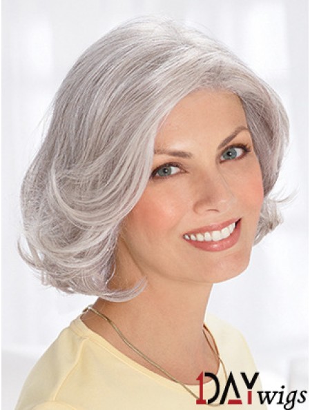 Grey Short Wig Remy Real Wavy Style Chin Length With Capless