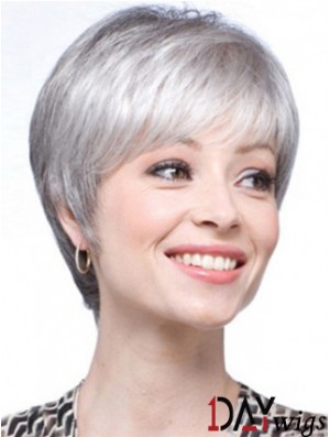 Short Wigs UK Straight Style With Capless Grey Cut