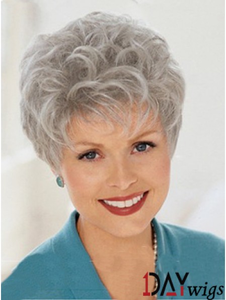 Discount Wigs With Capless Grey Cut Wavy Style Short Length