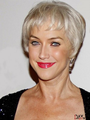 Short Real Hair Wigs With Capless Grey Cut Straight Style