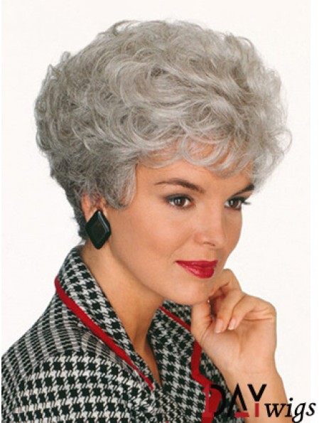 Professional Wigs With Capless Curly Style Short Length Grey Cut