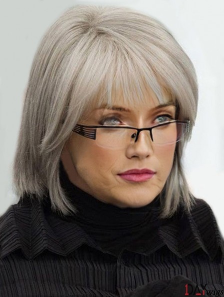 High Quality Grey Wigs With Straight Style Chin Length For Old Women