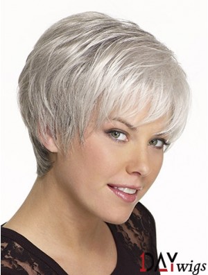 Synthetic Cropped Straight Capless Elderly Lady Wigs