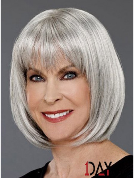 Straight Capless 12 inch Affordable Chin Length Grey Wigs