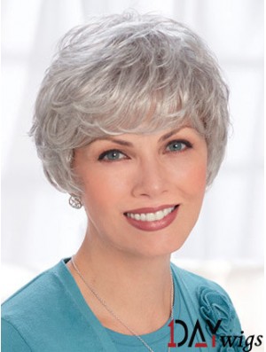 Lace Front Wigs Real Hair Short Length Wavy Style Grey Cut