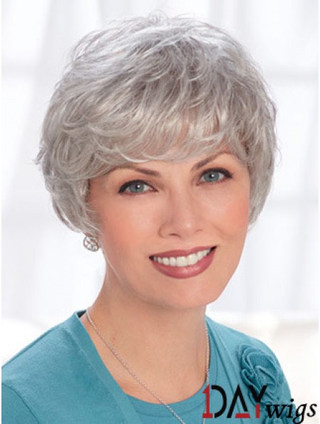 Lace Front Wigs Real Hair Short Length Wavy Style Grey Cut