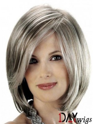 Straight Lace Front 12 inch Stylish Chin Length Grey Wigs