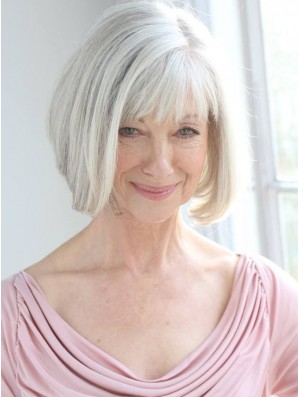 Real Hair Wigs With Remy Capless Grey Cut Chin Length