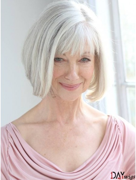 Real Hair Wigs With Remy Capless Grey Cut Chin Length