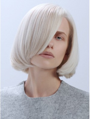 Chin Length Straight Lace Front Platinum Blonde Trendy Bob Wigs