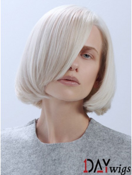 Chin Length Straight Lace Front Platinum Blonde Trendy Bob Wigs