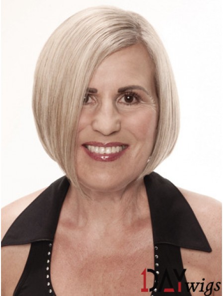 Remy Real Grey Short Straight Monofilament Platinum Blonde Wigs