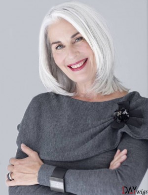 Straight Lace Front 14 inch Top Chin Length Grey Wigs