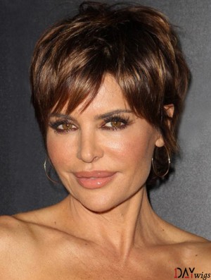 Great Brown Short Straight Boycuts 8 inch Real Hair Wigs
