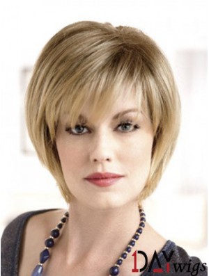 Lace Front Straight Layered Short 8 inch Top Real Hair Wigs