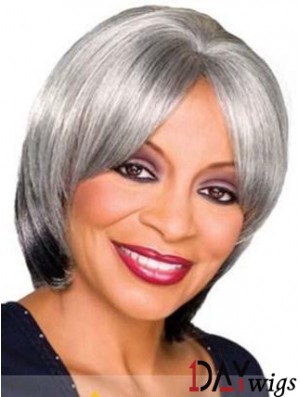 Straight Capless 10 inch Sassy Chin Length Grey Wigs