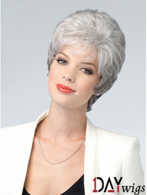 Lace Front Wig Grey Cut Wavy Style Short Length With Remy