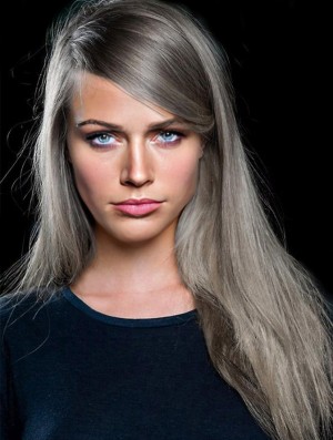 Fashion Long Straight 20 inch Synthetic Grey Wigs