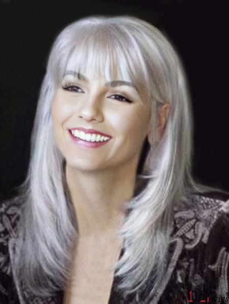 Incredible Long Straight 16 inch Synthetic Grey Wigs