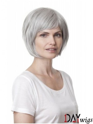 Synthetic Soft Chin Length Straight Grey Wigs