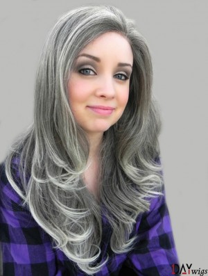 Cheapest Long Wavy 18 inch Synthetic Grey Wigs