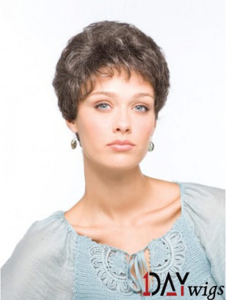 Synthetic Beautiful Short Wavy Grey Wigs