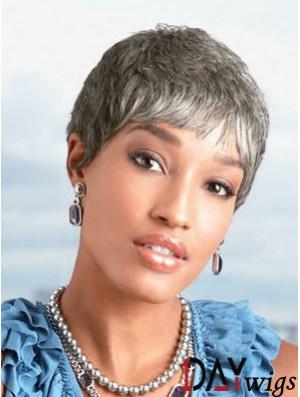 Ladies Grey Wigs Chin Length Straight Style Grey Cut