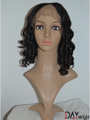 14 inch Lace Front Curly Black No-Fuss U Part Wigs