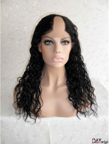 Designed Black Long Curly U Part Wigs