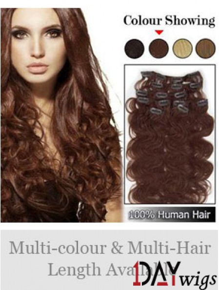 High Quality Auburn Wavy Remy Real Hair Clip In Hair Extensions