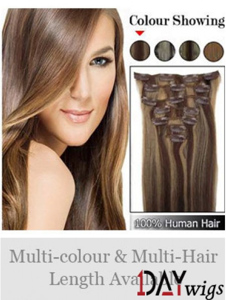 Beautiful Brown Straight Remy Real Hair Clip In Hair Extensions