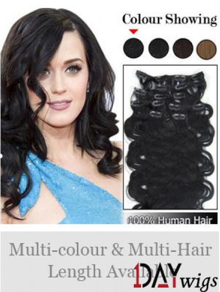 Online Black Wavy Remy Real Hair Clip In Hair Extensions