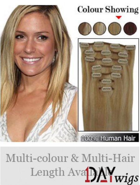 Durable Blonde Straight Remy Real Hair Clip In Hair Extensions