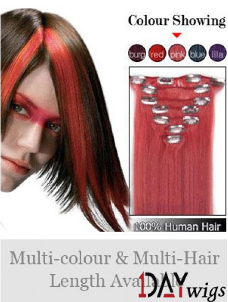 Comfortable Red Straight Remy Real Hair Clip In Hair Extensions
