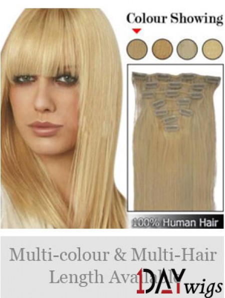 Trendy Blonde Straight Remy Real Hair Clip In Hair Extensions