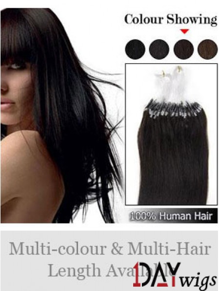 Beautiful Black Straight Micro Loop Ring Hair Extensions