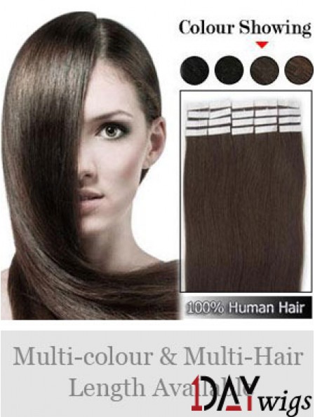 Brown Straight Durable Remy Real Hair Tape In Hair Extensions