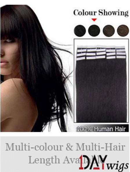 Black Straight Soft Remy Real Hair Tape In Hair Extensions