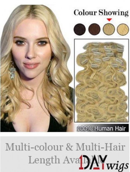 Designed Blonde Wavy Remy Real Hair Clip In Hair Extensions