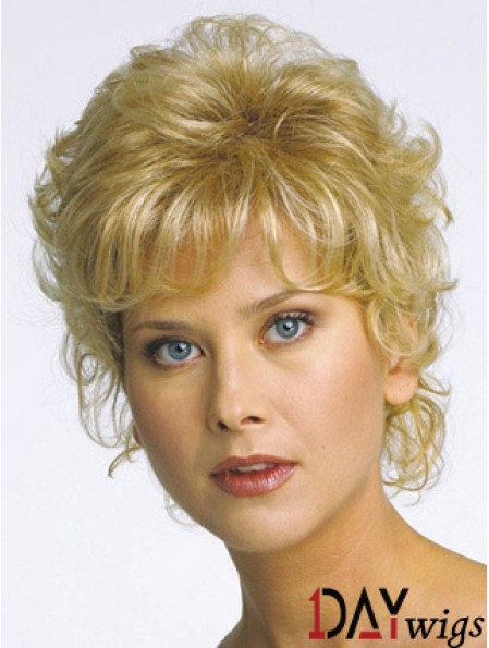 Short Curly Blonde Flexibility Synthetic Half Wigs