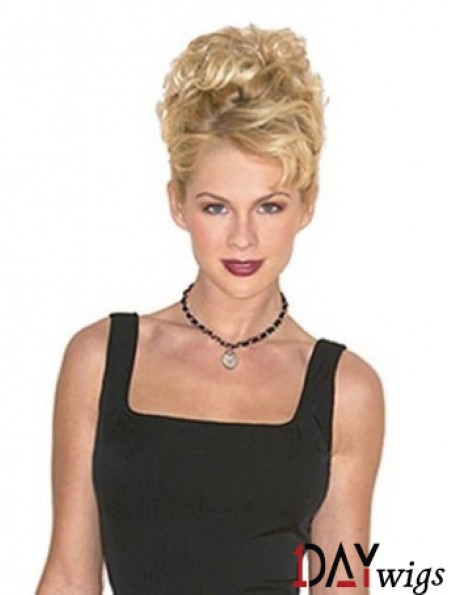 Hairpieces Clip On Blonde Color Short Length Curly Style