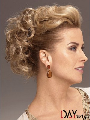 Clip On Hairpieces With Synthetic Blonde Color Short Length Curly Style