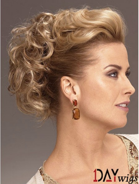 Clip On Hairpieces With Synthetic Blonde Color Short Length Curly Style