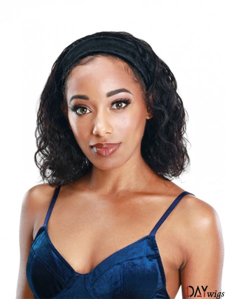 Natural Real Hair Black Velvet Non-Slip Headband Wig